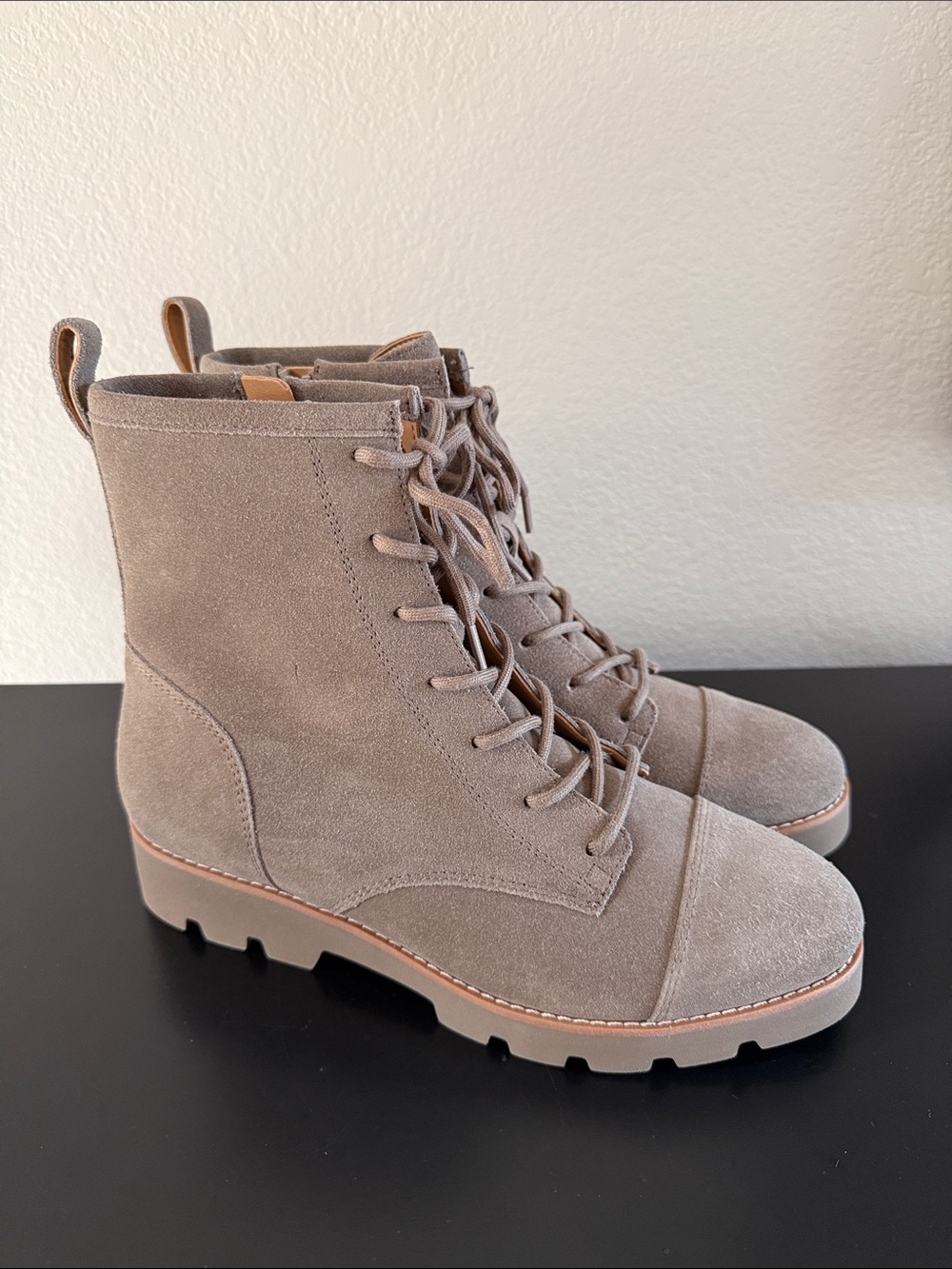 Vionic Lani II Taupe Suede Lace-Up Combat Booties